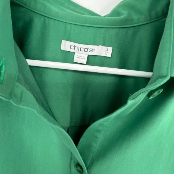 NWT CHICO'S Shirt Size 3 (XL) Green Button Front Non-Iron Fitted Quarter Sleeve - Picture 6 of 9
